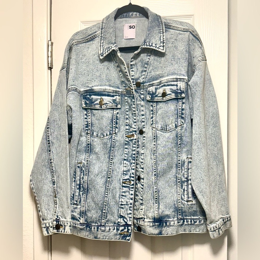 SO Blue Jean Jacket Classic with Gemstone Embellishments